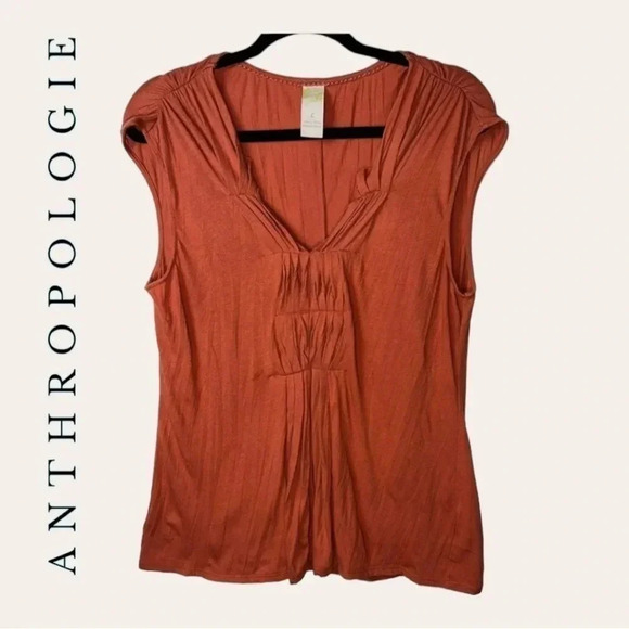 0199W. ANTHROPOLOGIE ORANGE TOP WITH PLEATS IN THE MIDDLE‎ OF TOP SIZE LARGE - Picture 1 of 9